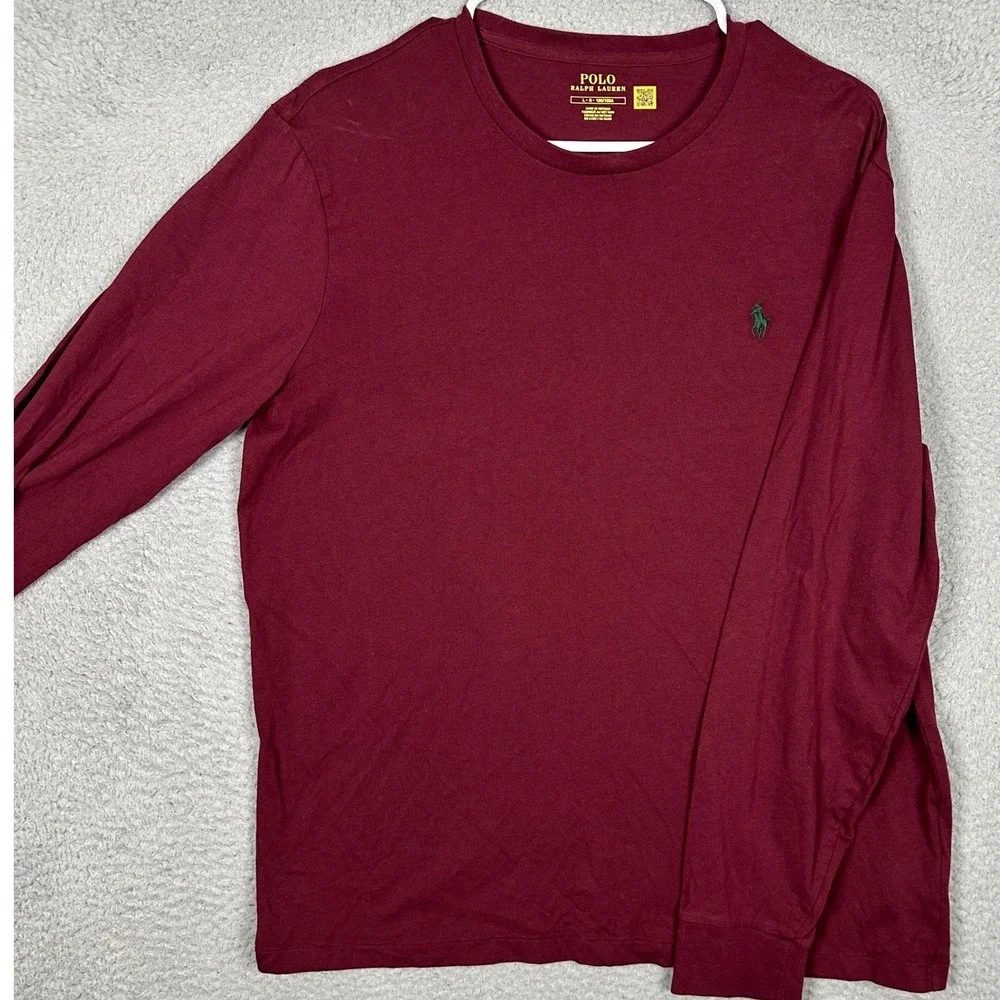 Polo Ralph Lauren T-Shirt Mens Large Burgundy Red Pony Crewneck Long Sleeve Tee